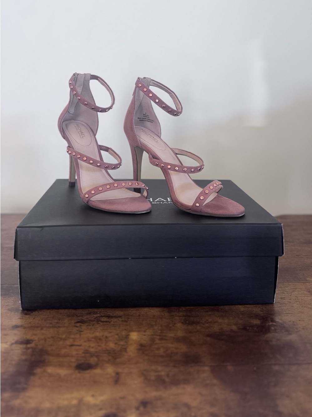 Michael Shannon Rose Pink Studded Strappy High Heels